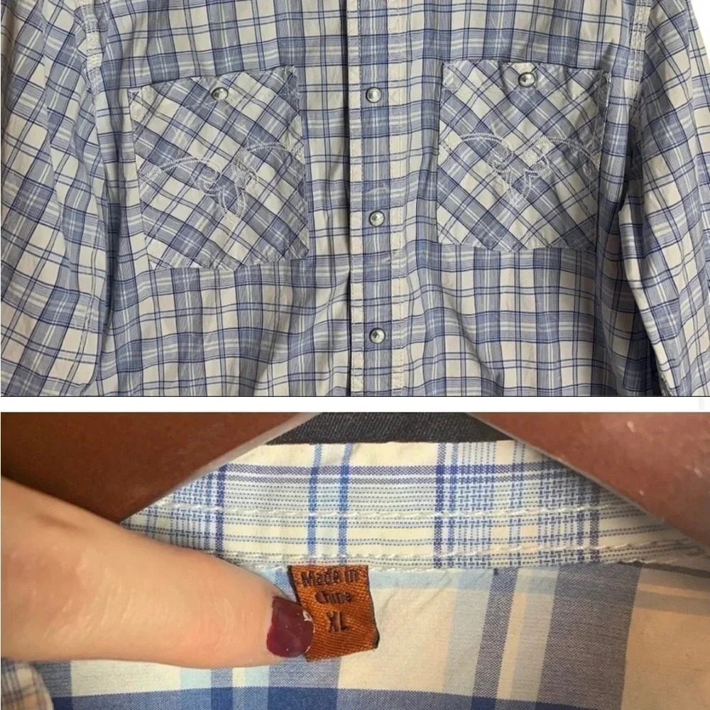 Rock Revival Men’s Plaid Western Pearl Snap Shirt Size XL - Picture 6 of 9